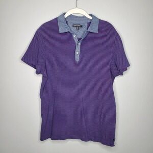Banana Republic navy blue polo shirt men's sz M striped 100% cotton short sleeve